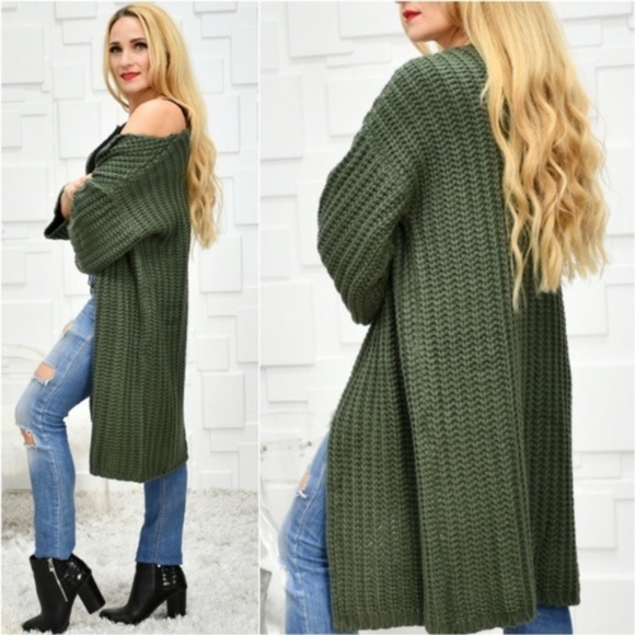 Chunky Thick Knit Green Long Cardigan Long… - Picture 2 of 4